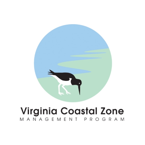 An American oystercatcher on a shoreline above the words Virginia Coastal Zone management program