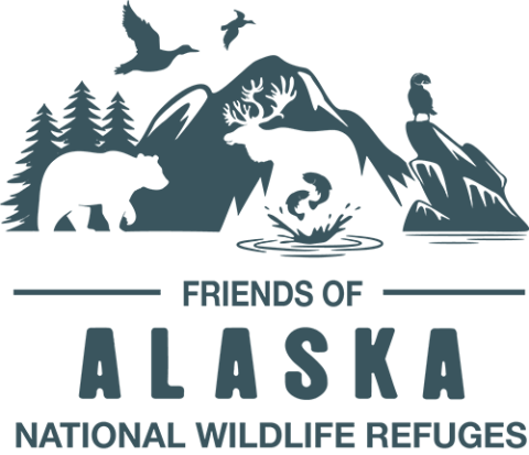 Scene with Alaska wildlife logo for Friends of Alaska National Wildlife Refuges