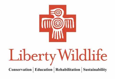 Logo that reads, Liberty Wildlife with a illustrated of a traditional bird symbol. Below them are the words, Conservation, Education, Rehabilitation, Sustainability. 