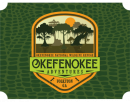 A logo with green and orange background that reads Okefenokee National Wildlife Refuge Okefenokee Adventures, Folkston Georgia