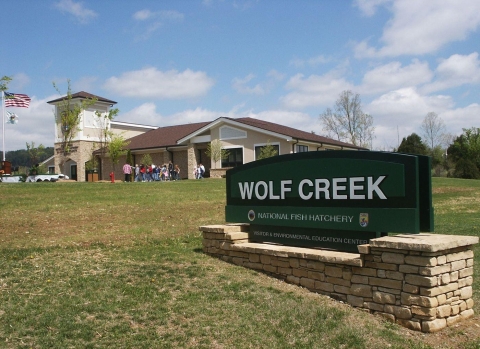 The sign in front of Wolf Creek National Fish Hatchery