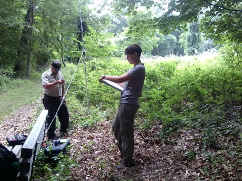 Refuge biologists set up an Anabat acoustic detector 