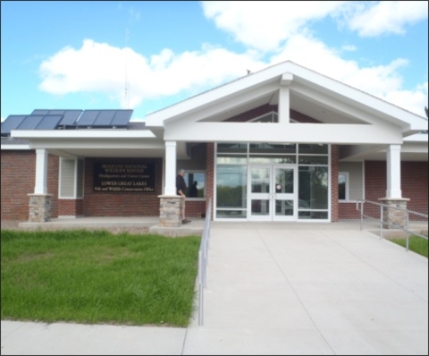 Headquarters-visitor center building for the Iroquois National Wildlife Refuge and Lower Great Lakes Fish and Wildlife Conservation Office.