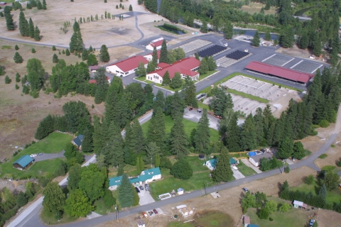 An aerial view of Leavenworth National Fish Hatchery in Leavenworth, Washington