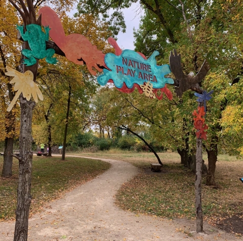 Artistic archway to Nature Play Area.