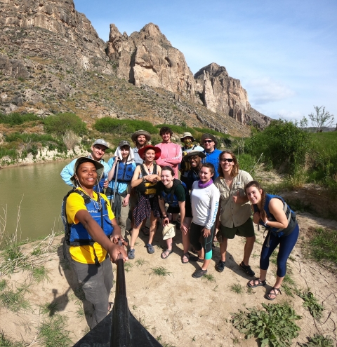 Digital media intern, Typhanie Shepherd, takes a selfie of the river trip crew she led on the Rio Grande.