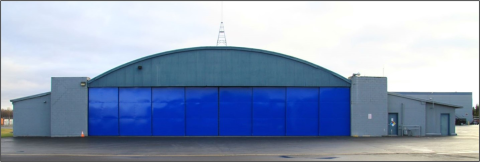 Ground lever view of a hanger on Lake Hood, Anchorage, AK. 