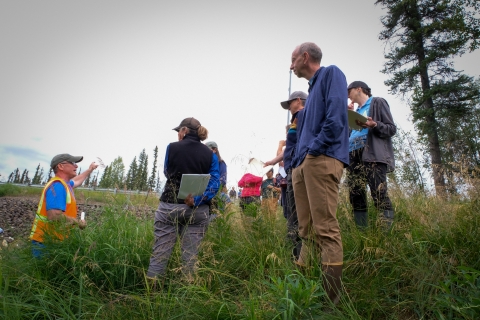 Mitch Osborne leads a group of people, including USFWS Director Martha Williams, on a tour of Cripple Creek