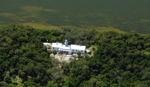 An aerial view of the Cedar Keys Light Station.