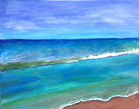 Painting of ocean waves on a beach on canvas