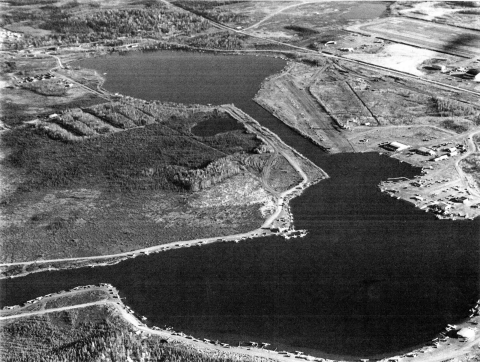 Early aerial image of USFWS Hanger on Lake Hood Alaska. 