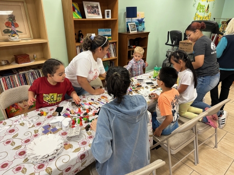 Kids crafting at the Mothers Day event in Elizabeth