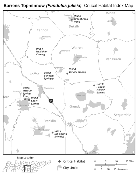 Map of Proposed Barrens Topminnow Critical Habitat