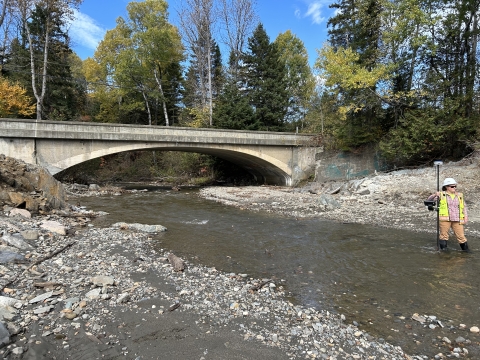 A free flowing river where a dam once impeded water flow.