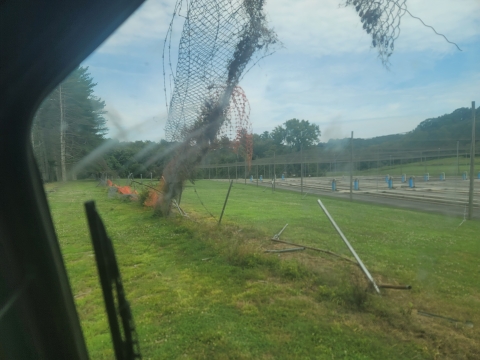 Hatchery fence demolition, ripping out flattened/totaled chainlink and poles