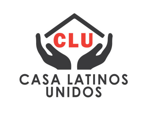 Logo for Casa Latinos Unidos with hands holding CLU