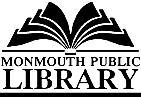 Logo for Monmouth Public Library with text displaying Monmouth Public Library and book