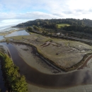 Aerial view of water and land split up