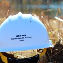 A hard hat worn by a USFWS Maintenance Action Team member during a construction project at Occoquan National Wildlife Refuge.