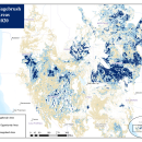 map of the western United States showing areas of sagebrush habitat, identified as "Core Sagebrush Areas," "Growth Opportunity Areas," and "Other Rangeland Areas"