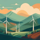 Flat design graphic of wind turbines in the Ozark Mountains