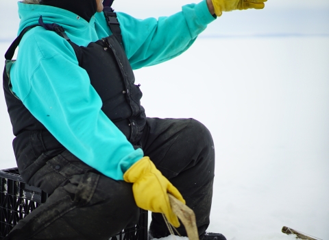 woman ice fishing