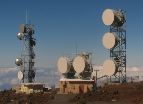 Habit view communication towers at Science City, Maui, Hawaii.