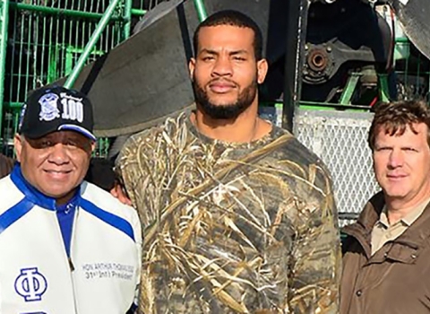 Group picture three Service employees and two Phi Beta Sigma members.