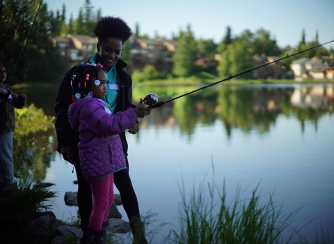 Photo of kids fishing at a lake