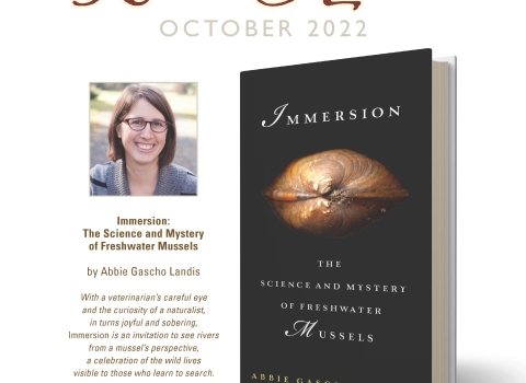 Poster for America’s Wild Read Fall 2022 with head and shoulders image of author and image of book cover for Immersion. Graphics: Richard DeVries/USFWS